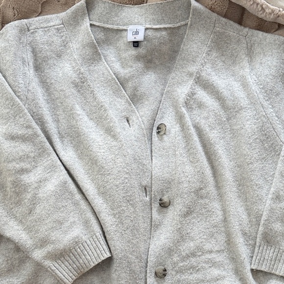 CAbi Cotton Blend Light Gray V-Neck Button Snug Cardigan XL - Picture 2 of 7